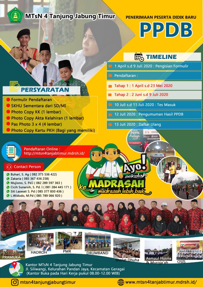 Penerimaan Peserta Didik Baru (PPDB) MTsN 4 Tanjung Jabung Timur telah dibuka