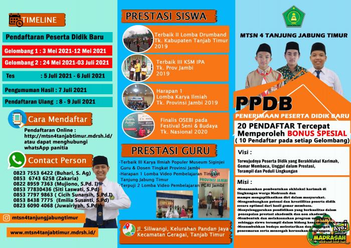 PENERIMAAN PESERTA DIDIK BARU (PPDB) MTsN 4 Tanjung Jabung Timur Telah di Buka